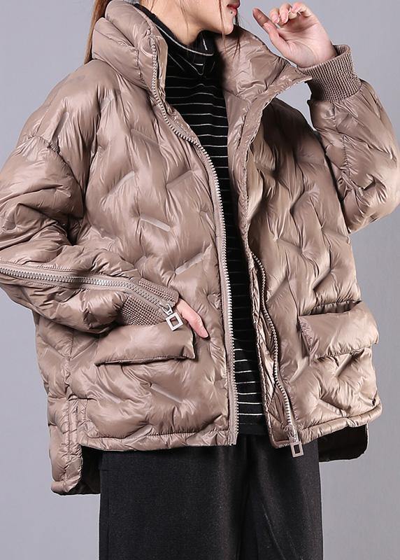 Fine Khaki Coat Oversized Jackets & Coats Stand Collar Zippered Outwear