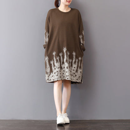 Fine Khaki Cotton Shift Dresses Cotton Clothing Dresses Prints Side Open Cotton Dress