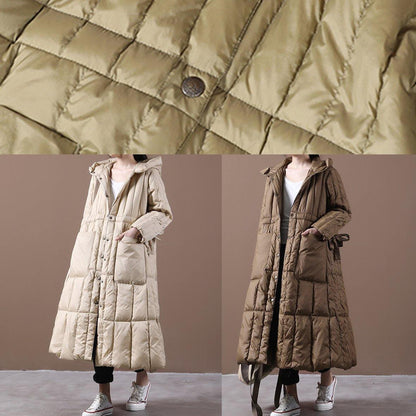Khaki Down Jacket Woman Winter Parka Hooded Pockets New Jackets