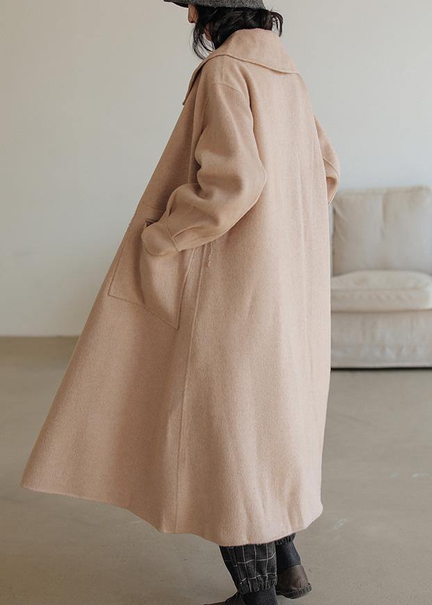 Fine Khaki Wool Coat Notched Pockets Long Jackets