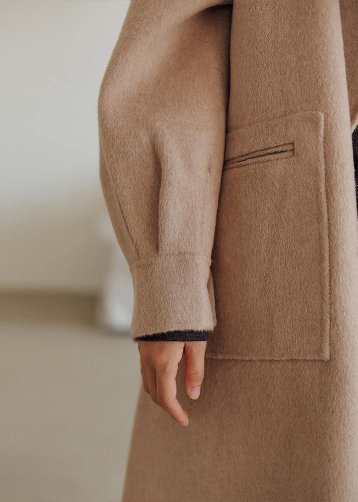 Fine Khaki Wool Coat Notched Pockets Long Jackets