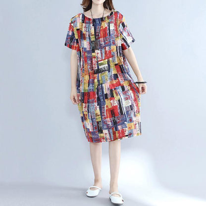 Fine Multi Color Pure Cotton Dresses Oversize Shirt Dress Fine Fit O Neck Cotton Dresses