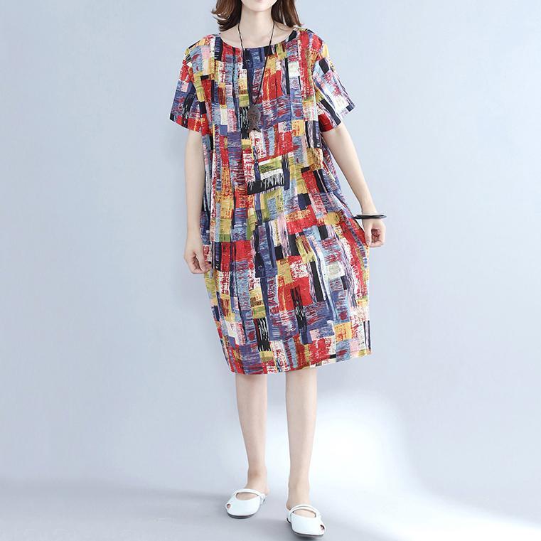 Fine Multi Color Pure Cotton Dresses Oversize Shirt Dress Fine Fit O Neck Cotton Dresses