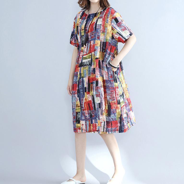 Fine Multi Color Pure Cotton Dresses Oversize Shirt Dress Fine Fit O Neck Cotton Dresses