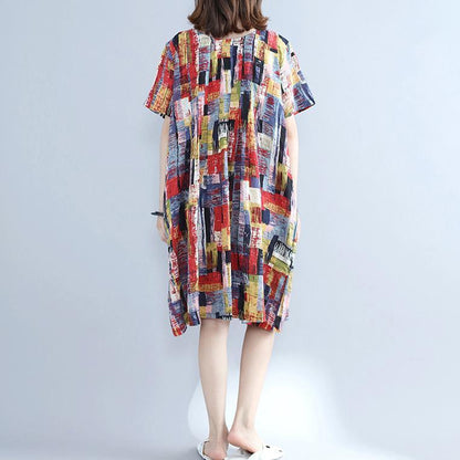 Fine Multi Color Pure Cotton Dresses Oversize Shirt Dress Fine Fit O Neck Cotton Dresses