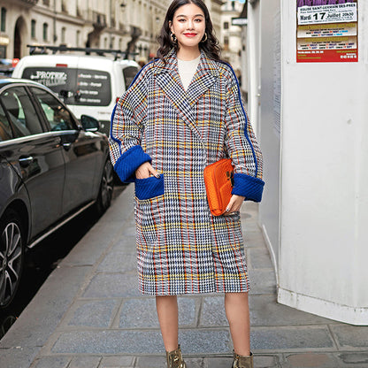 Fine Multicolor Plaid Winter Coat Pockets Maxi Coat Notched Winter Coat