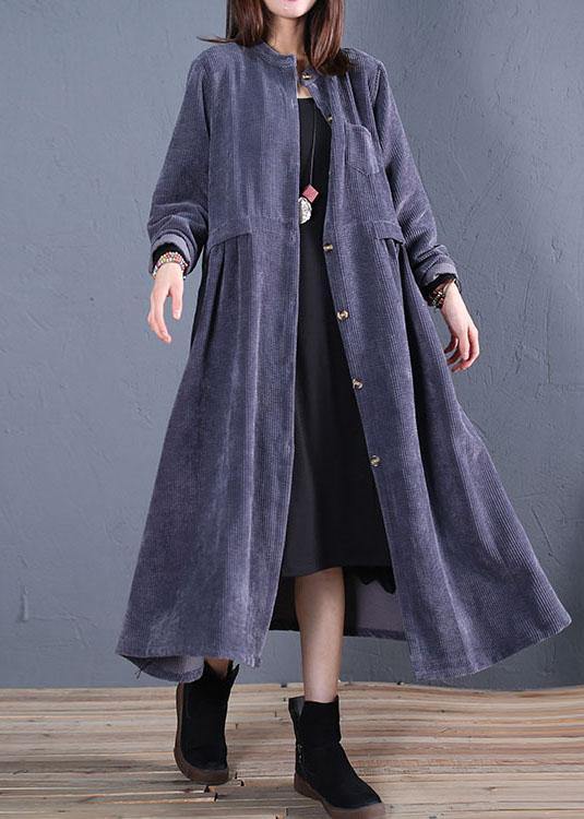 Fine Navy Coats Fall O Neck Pockets Long Coat