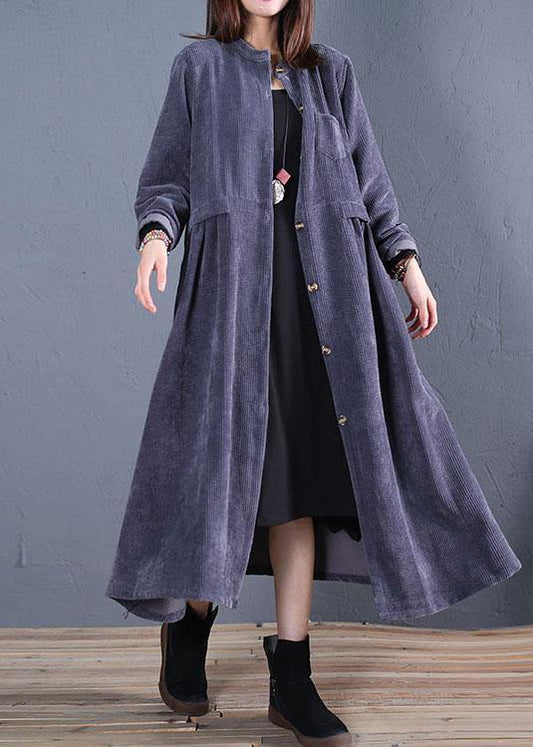 Fine Navy Coats Fall O Neck Pockets Long Coat