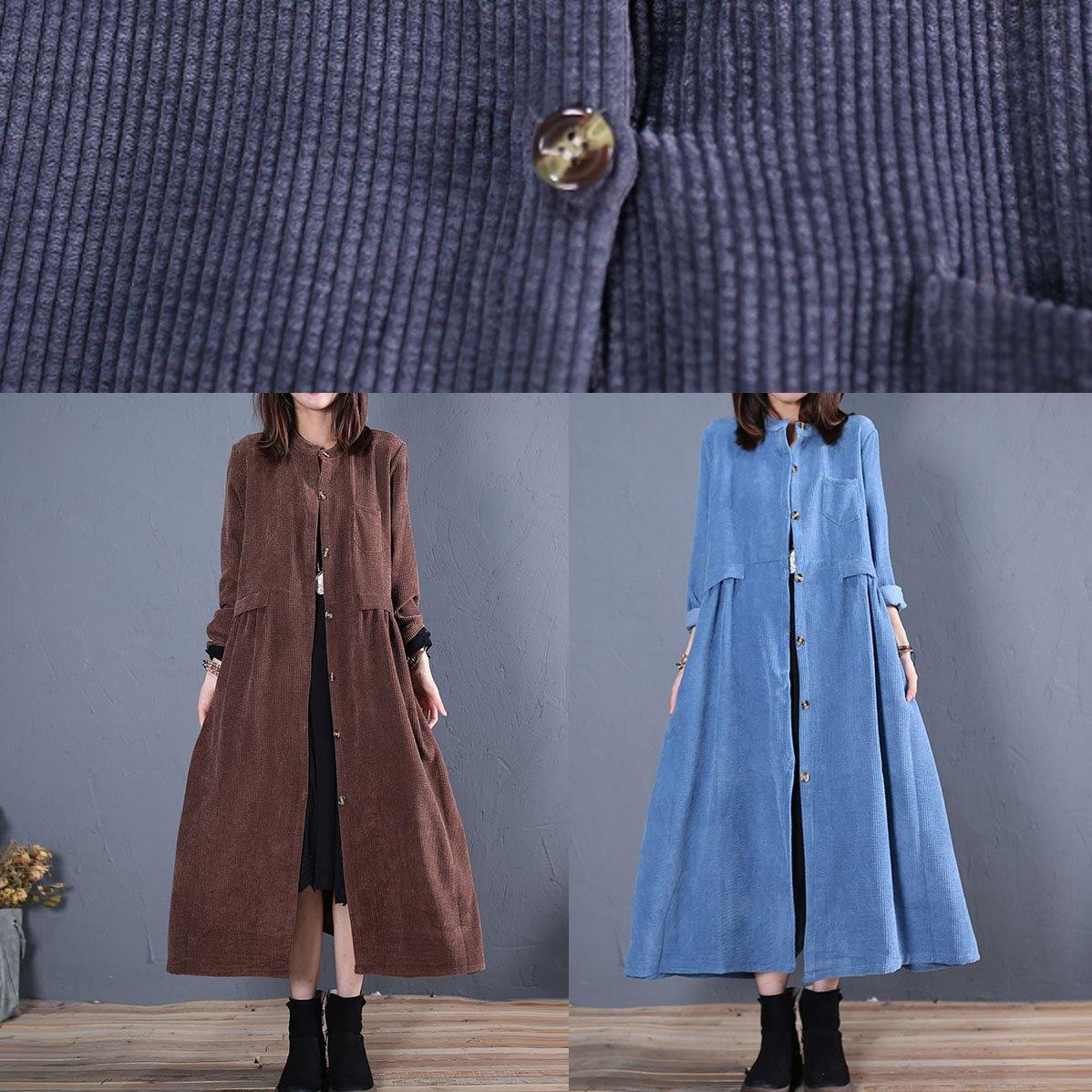 Fine Navy Coats Fall O Neck Pockets Long Coat
