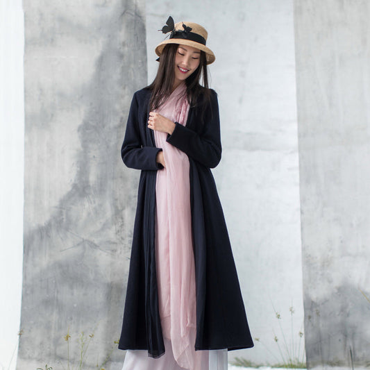 Fine Navy Woolen Coats Winter Coat Long Sleeve Jackets