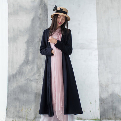 Fine Navy Woolen Coats Winter Coat Long Sleeve Jackets