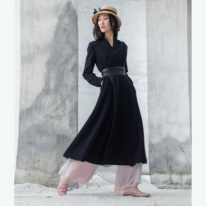 Fine Navy Woolen Coats Winter Coat Long Sleeve Jackets