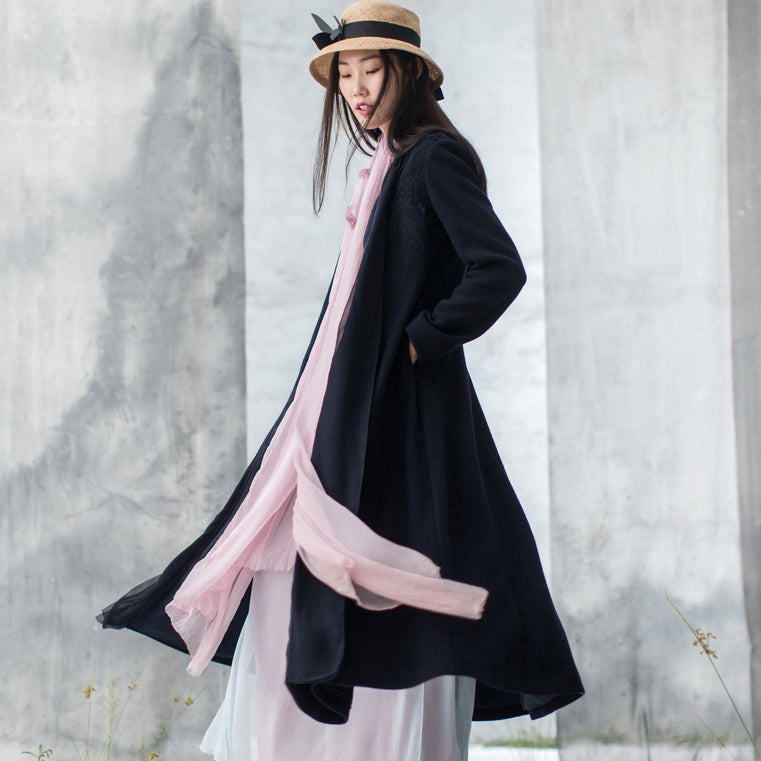 Fine Navy Woolen Coats Winter Coat Long Sleeve Jackets