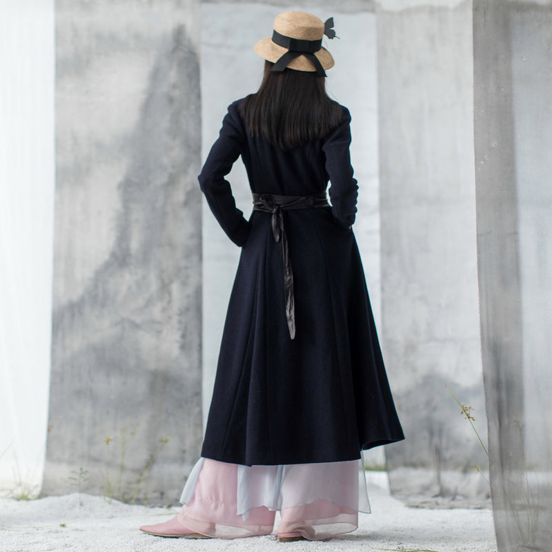 Fine Navy Woolen Coats Winter Coat Long Sleeve Jackets