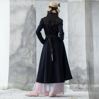 Fine Navy Woolen Coats Winter Coat Long Sleeve Jackets