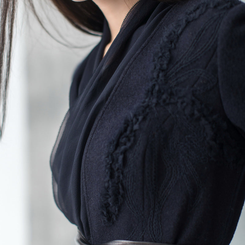 Fine Navy Woolen Coats Winter Coat Long Sleeve Jackets