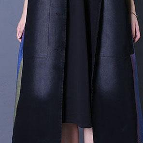 Fine Oversize Fall Outwear Denim Black Notched Sleeveless Coats