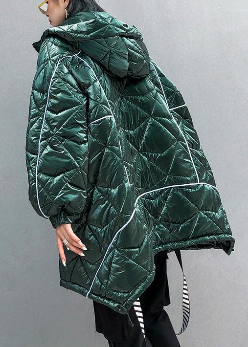 Fine Oversize Winter Jacket Green Hooded Zippered Parkas for