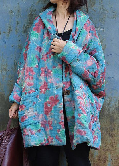 Fine Oversized Down Jacket Hooded Winter Outwear Blue Prints Winter Outfit
