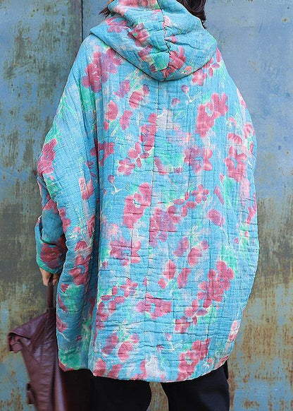 Fine Oversized Down Jacket Hooded Winter Outwear Blue Prints Winter Outfit