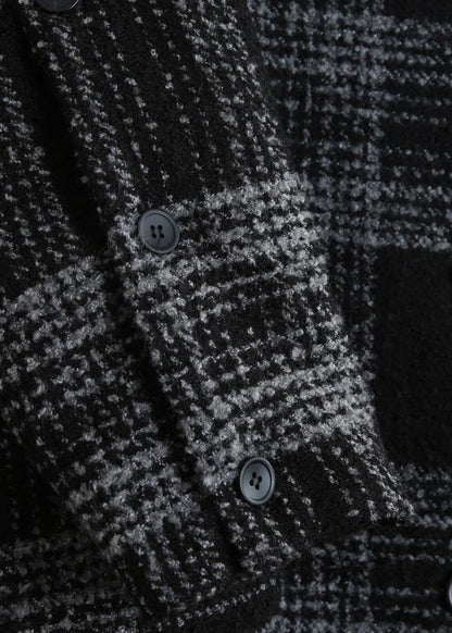 Fine Clothing Winter Coat Outwear Black Plaid Hooded Patchwork Woolen Coats