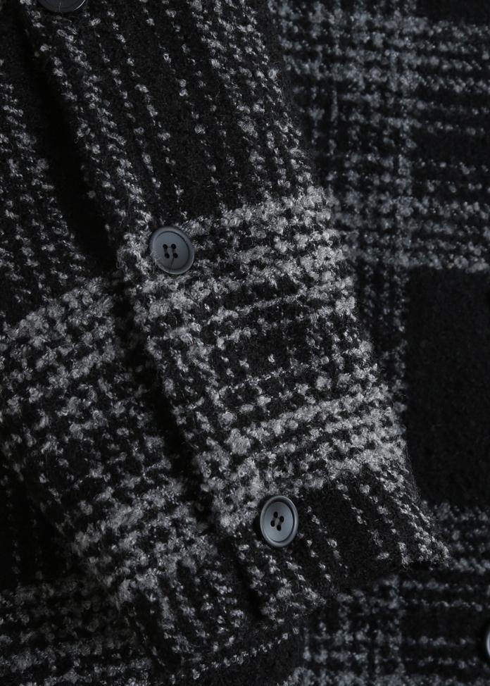 Fine Clothing Winter Coat Outwear Black Plaid Hooded Patchwork Woolen Coats
