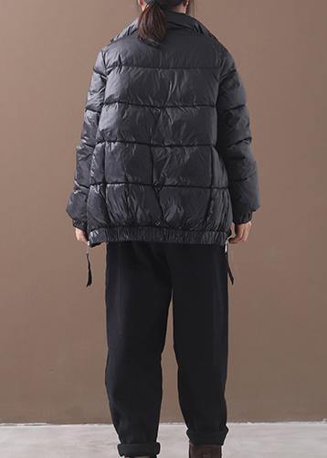 Fine Down Jacket Patchwork Plaid Coats Black Winter Side Zippered Warm Winter Coat