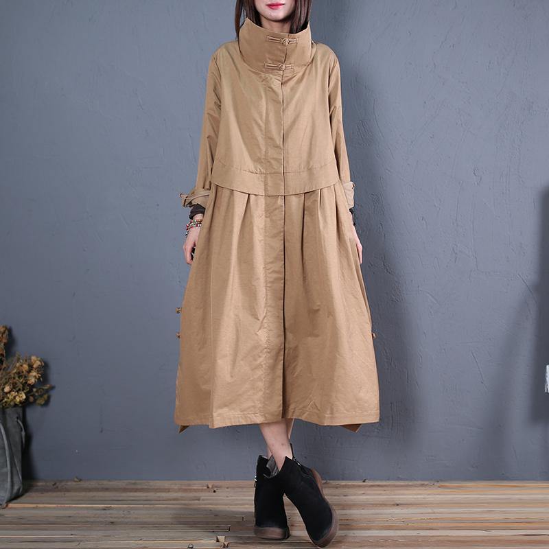 Fine Long Coats Fall Outwear Khaki Side Open Coats