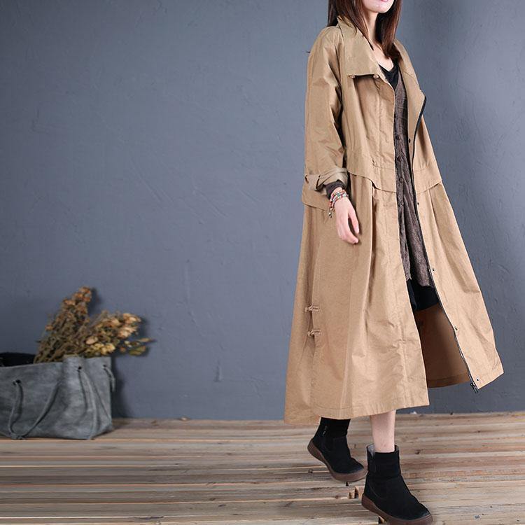 Fine Long Coats Fall Outwear Khaki Side Open Coats
