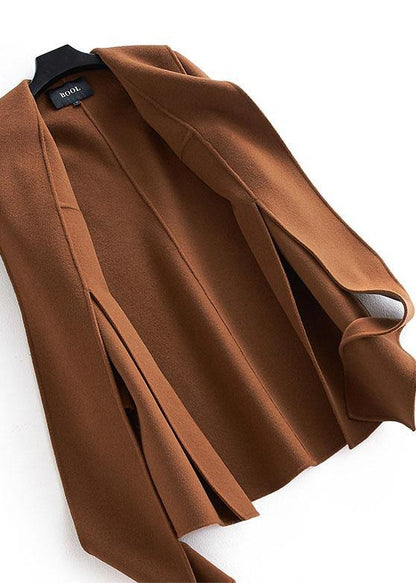 Fine Long Sleeve Outwear Brown Pockets Woolen Coats