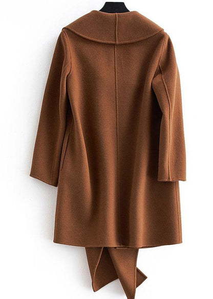 Fine Long Sleeve Outwear Brown Pockets Woolen Coats