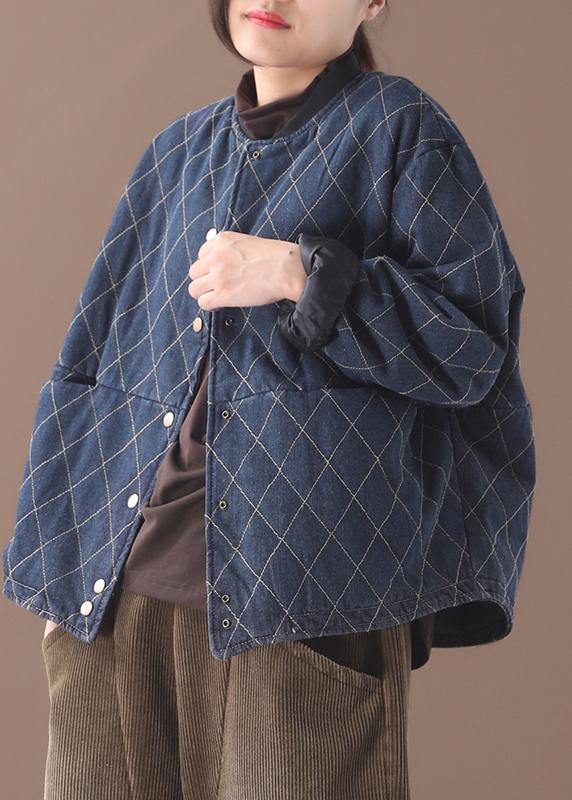Fine Snow Jackets Plaid Winter Coats Blue Winter Short Coat