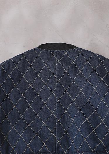 Fine Snow Jackets Plaid Winter Coats Blue Winter Short Coat