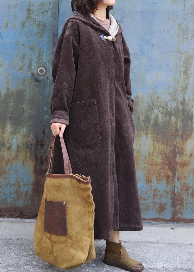 Fine Warm Winter Coat Zippered Outwear Chocolate Hooded Coat