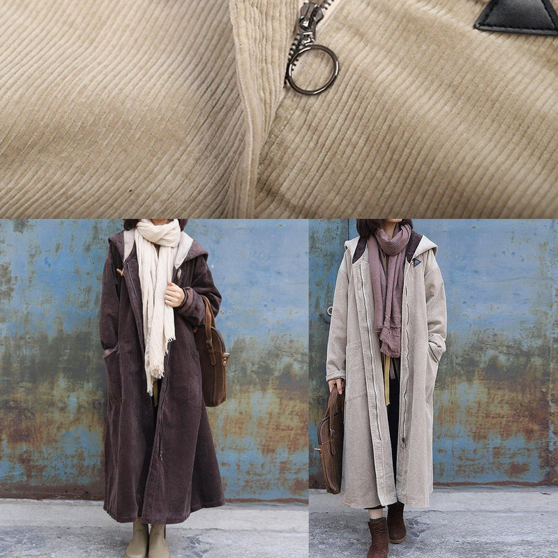 Fine Warm Winter Coat Zippered Outwear Chocolate Hooded Coat
