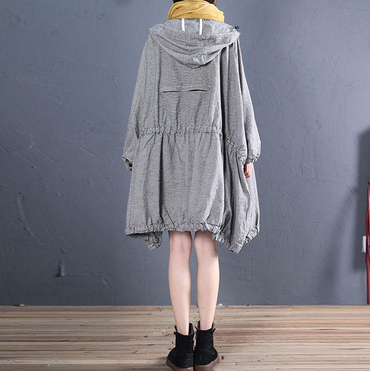 Fine Winter Coat Fall Outwear Gray Plaid Hooded Coats