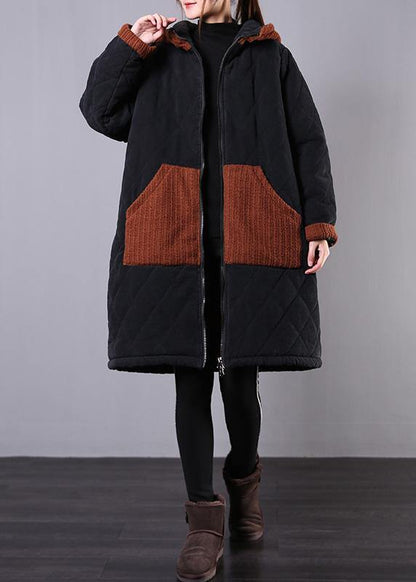 Fine Winter Coats Black Hooded Zippered Winter Parkas