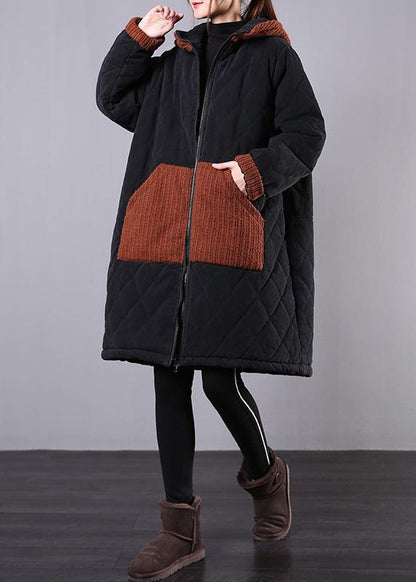 Fine Winter Coats Black Hooded Zippered Winter Parkas