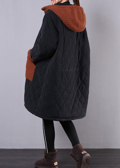 Fine Winter Coats Black Hooded Zippered Winter Parkas