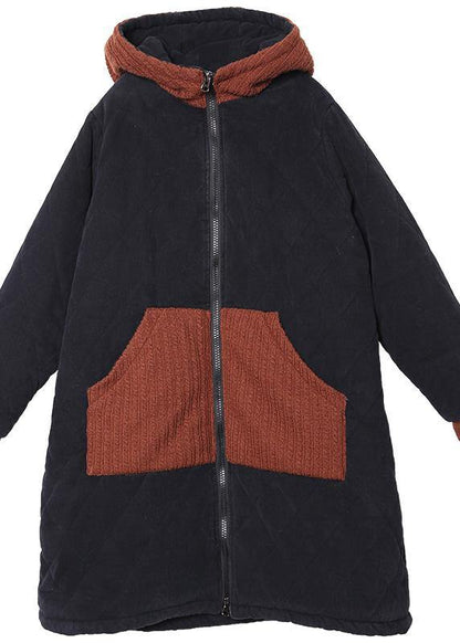 Fine Winter Coats Black Hooded Zippered Winter Parkas
