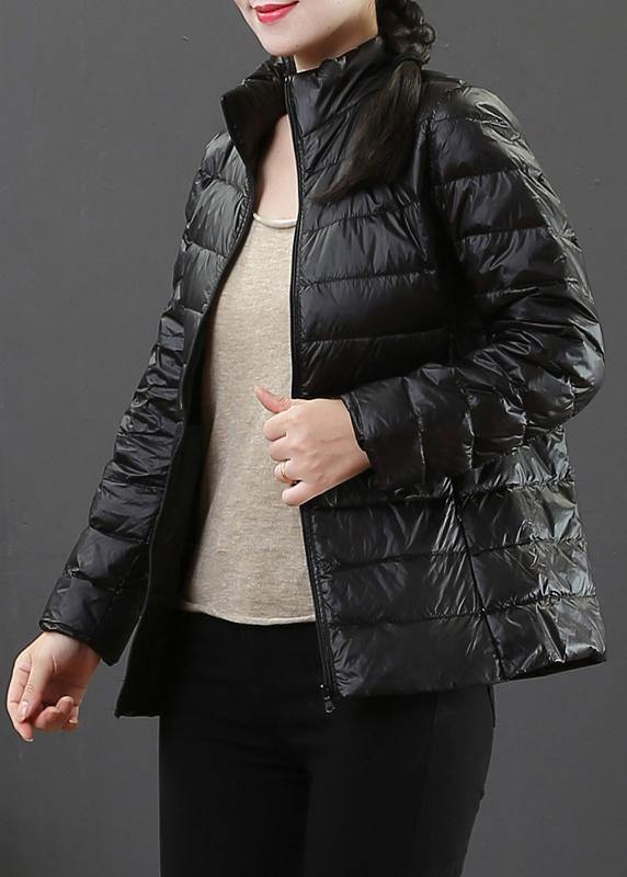 Fine Winter Jacket Overcoat Light Blue Stand Collar Zippered Duck Down Coat