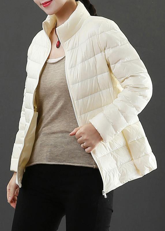 Fine Winter Jacket Overcoat Light Blue Stand Collar Zippered Duck Down Coat
