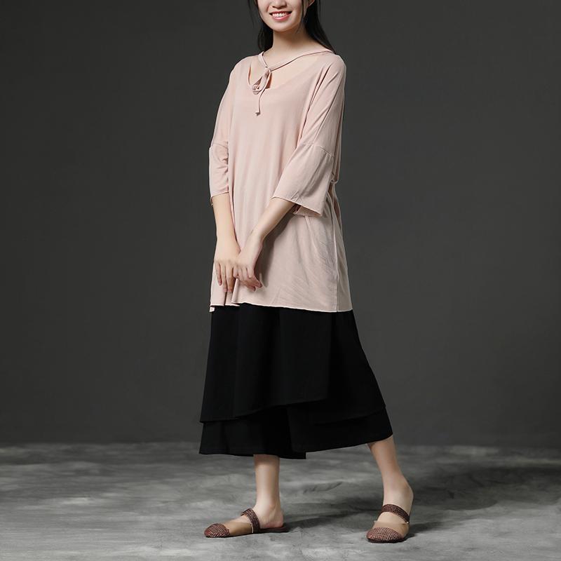 Fine Pure Cotton Blended Tops Light Pink Summer Pullover Shirt