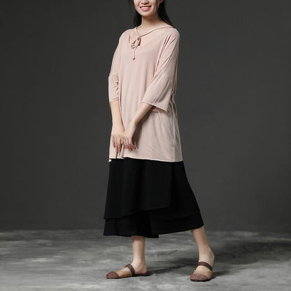 Fine Pure Cotton Blended Tops Light Pink Summer Pullover Shirt