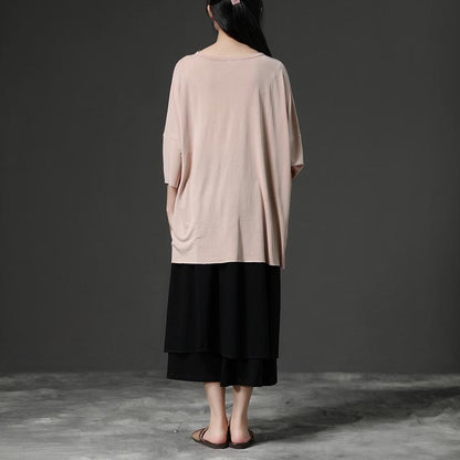 Fine Pure Cotton Blended Tops Light Pink Summer Pullover Shirt