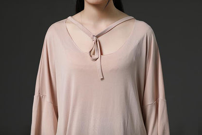 Fine Pure Cotton Blended Tops Light Pink Summer Pullover Shirt