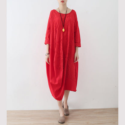 Fine Red Cotton Dress Oversized Asymmetrical Traveling Clothing Spring Caftans