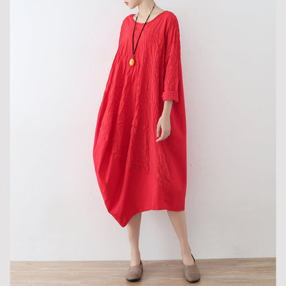 Fine Red Cotton Dress Oversized Asymmetrical Traveling Clothing Spring Caftans