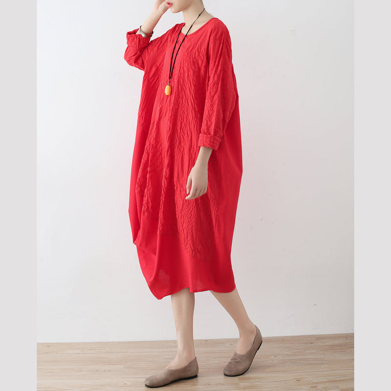 Fine Red Cotton Dress Oversized Asymmetrical Traveling Clothing Spring Caftans