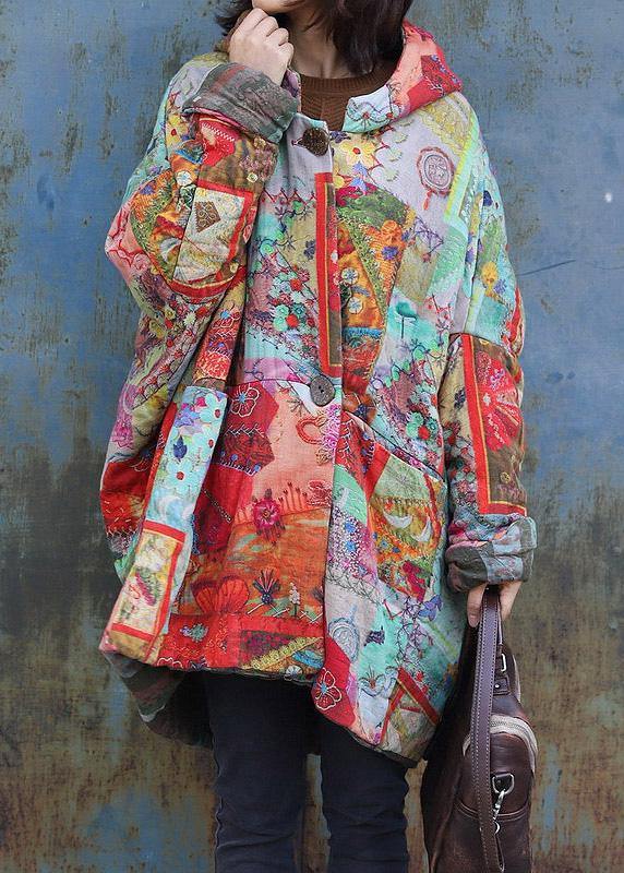 Fine Red Prints Winter Coats Snow Jackets Hooded Patchwork Winter Coats
